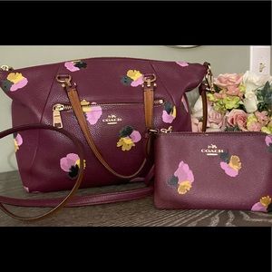 Coach Plum/Field Floral Prairie Satchel and matching Wristlet